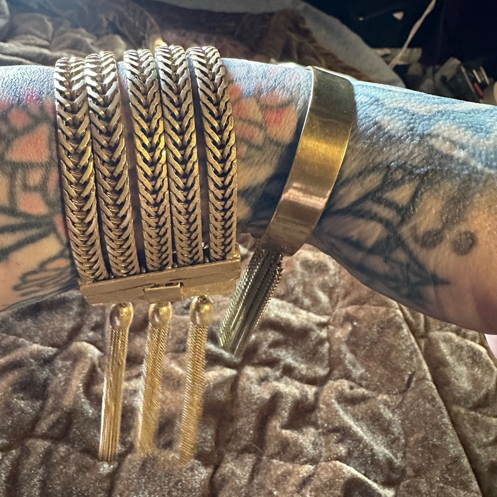 Gold-Tone Multi-Row Chain Tassel Bracelet - Women Accessories set 2